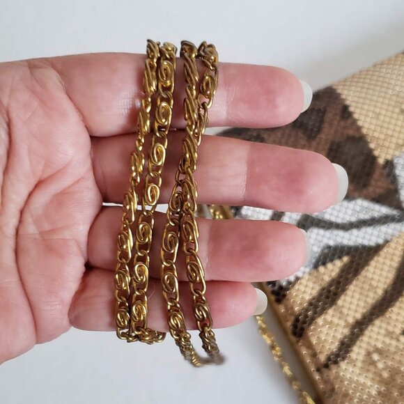 VINTAGE 70s Disco Gold Metal Mesh Bag Chain Crossbody Animal Print Retro Groovy - Picture 9 of 13
